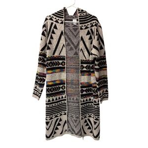 Northern Angel Womens L Hooded Cardigan Southwestern Geometric Rainbow Knit